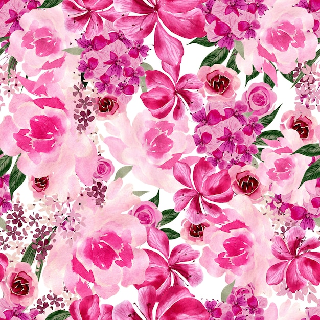 Watercolor seamless pattern with roses and peony flowers. Illustration