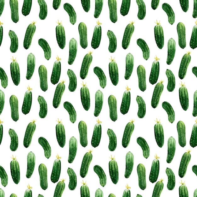 Watercolor seamless pattern with seasonal vegetables tomatoes and cucumbers