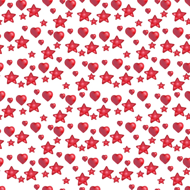 Watercolor seamless pattern with stars balls and hearts in a strict and free geometric order