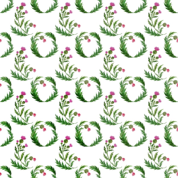 Watercolor seamless pattern with stylized twigs flowers and leaves