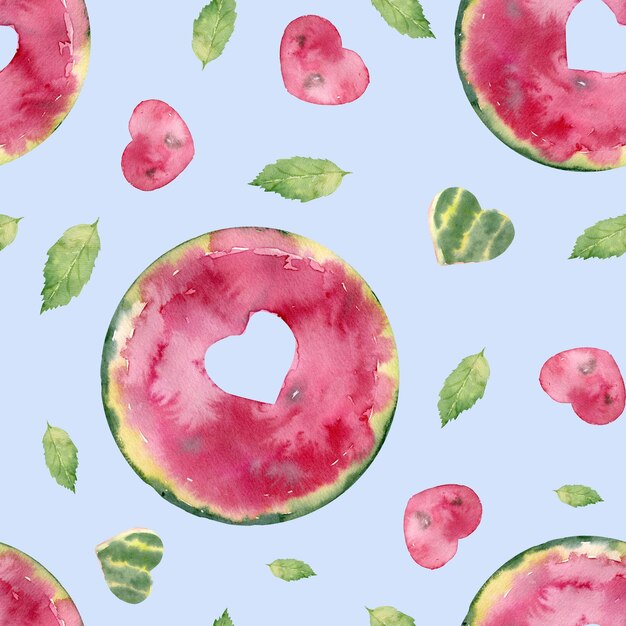 Watercolor seamless pattern with sweet juicy watermelon