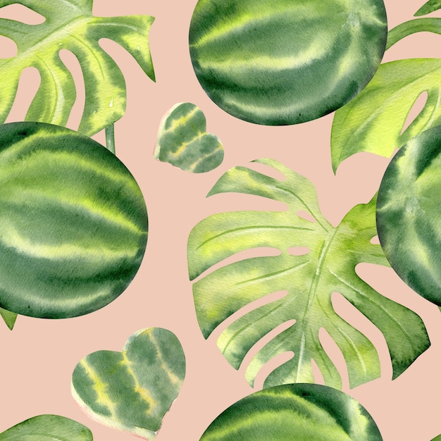 Watercolor seamless pattern with sweet juicy watermelon