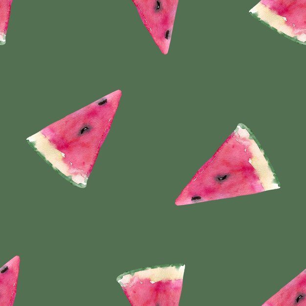 Watercolor seamless pattern with sweet juicy watermelon