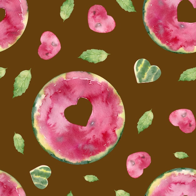 Watercolor seamless pattern with sweet juicy watermelon