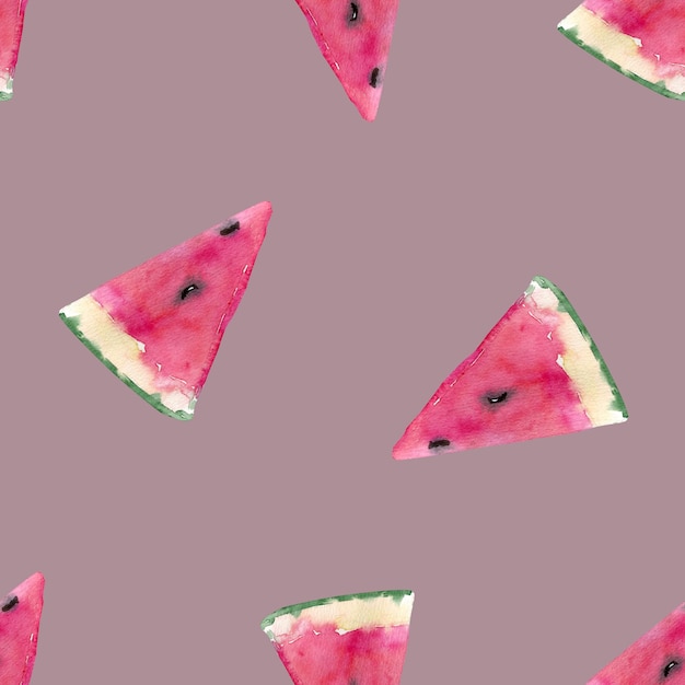 Watercolor seamless pattern with sweet juicy watermelon