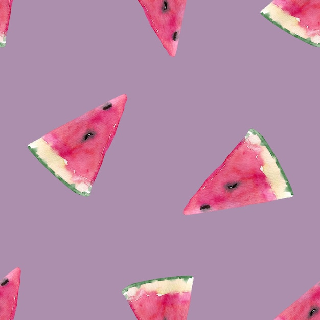 Watercolor seamless pattern with sweet juicy watermelon