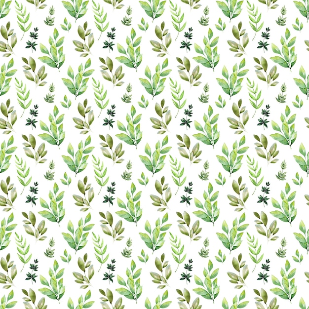 Watercolor seamless pattern with various decorative flowers and leaves