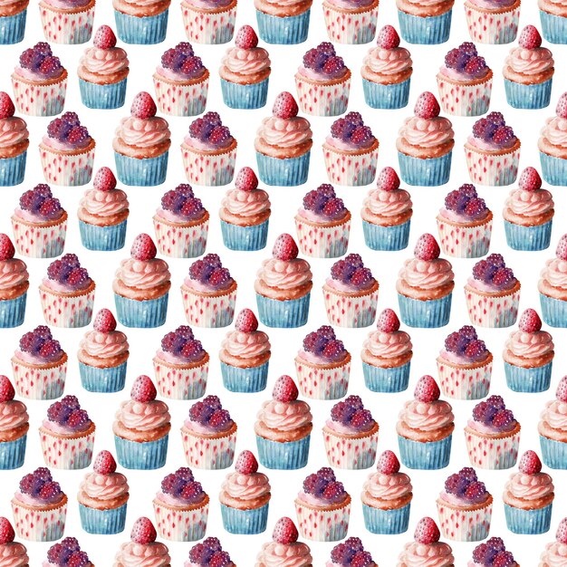 Photo watercolor seamless pattern with various desserts sweets and cookies