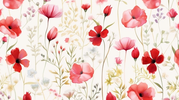 Watercolor seamless patterns of beautiful flowers