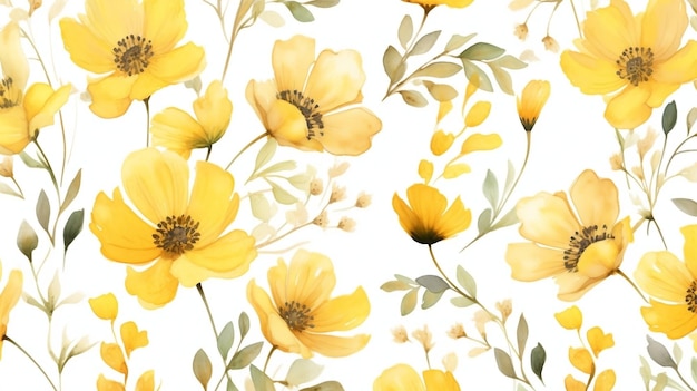 Watercolor seamless patterns of beautiful flowers