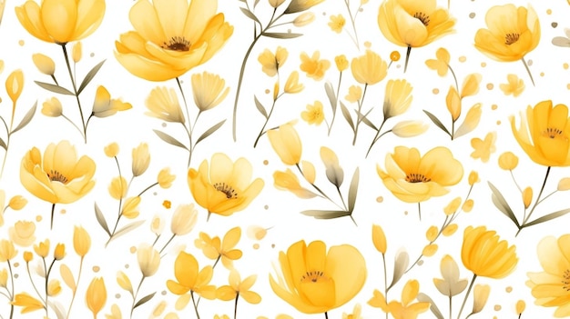 Watercolor seamless patterns of beautiful flowers