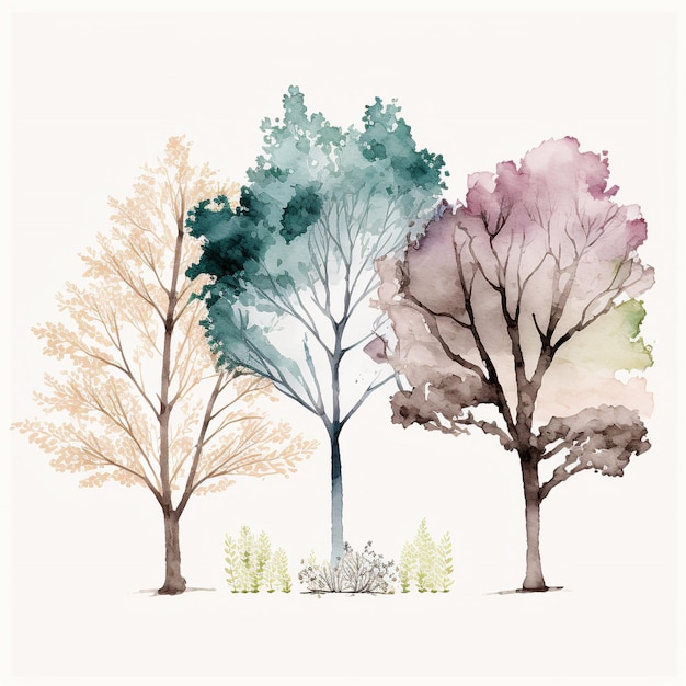 Watercolor Seasonal Trees Design