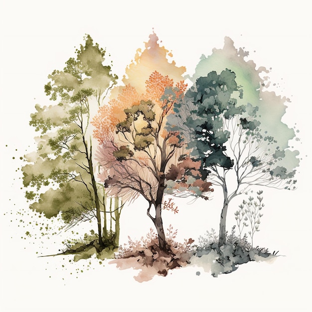 Watercolor Seasonal Trees Design