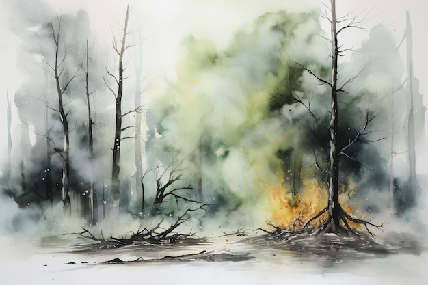 An Watercolor Serenity Forest Painting in Watercolor