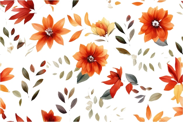 Watercolor set vector illustration of autumn flowers isolate on white background