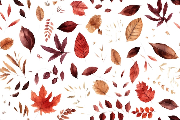 Watercolor set vector illustration of red orange leaves isolate on white background