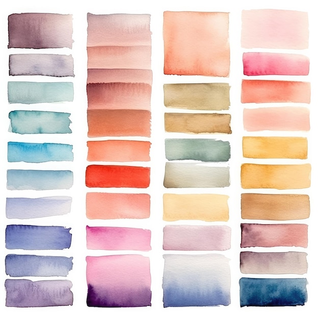 Photo watercolor set of wide paint brush strokes