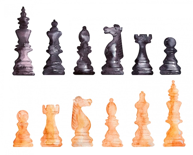 Photo watercolor set with chess pieces