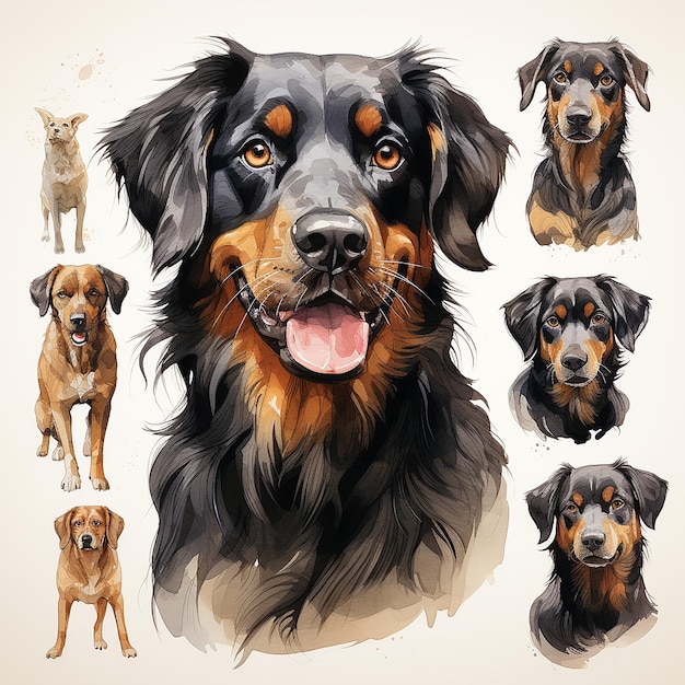 Watercolor set with dog element clip art