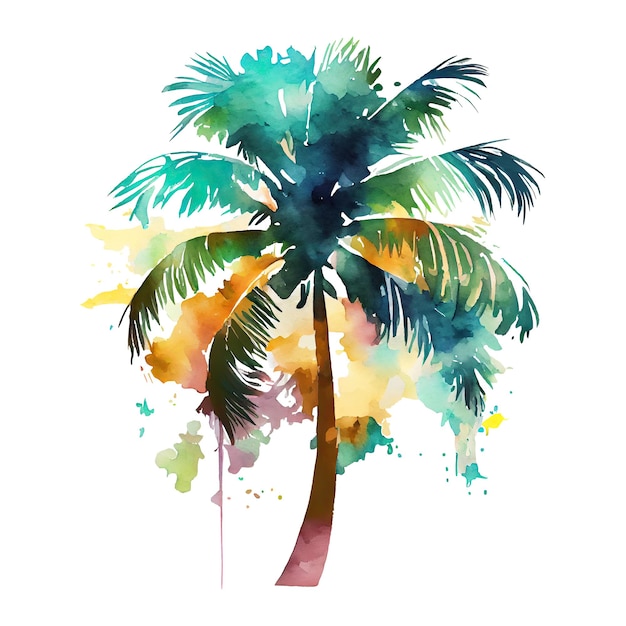 Watercolor silhouette palm tree tropic beach summer nature illustration