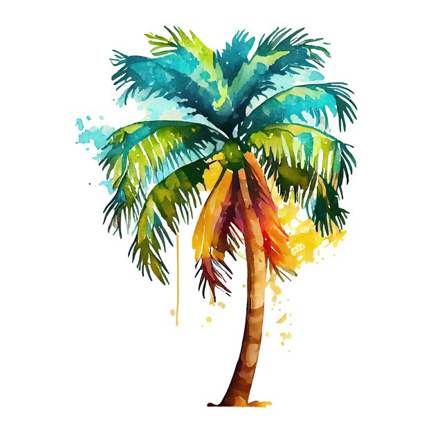 Watercolor silhouette palm tree tropic beach summer nature illustration