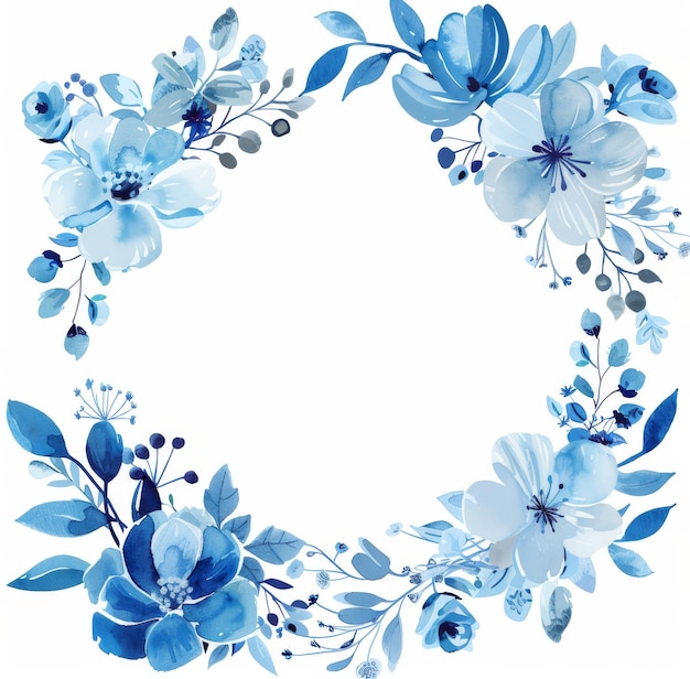 Watercolor simple cute adorable wreath made of blue flowers