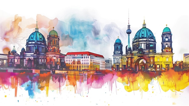 Watercolor Sketch of Berlins Iconic Landmarks