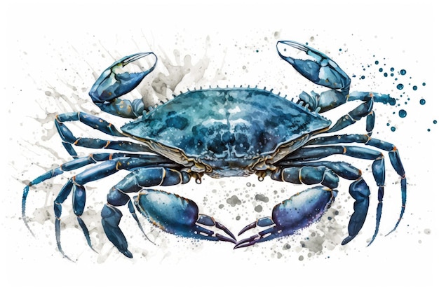 Watercolor sketch of a blue crab drawn by hand