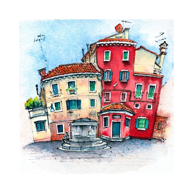 Watercolor sketch of Venice, Italy.