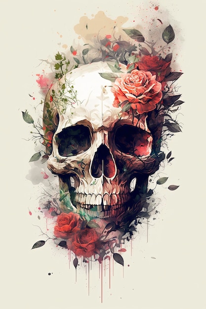 watercolor skull flower