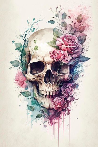 watercolor skull flower