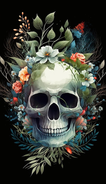 watercolor skull flower