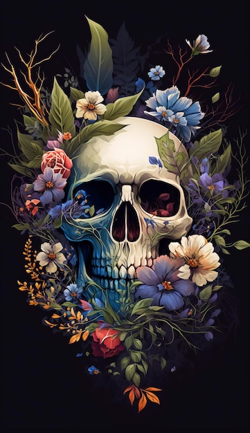 watercolor skull flower