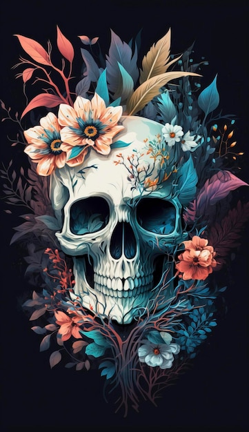 watercolor skull flower