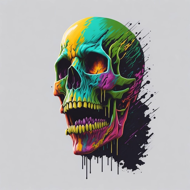 Watercolor skull painting effect digital art colorful skull