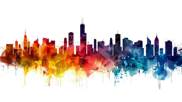 Watercolor Skyline of Chicago Cityscape