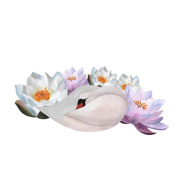 Watercolor sleeping white swan Waterlilies Cute For Womens day 2024 posterspostcardslogos wedding