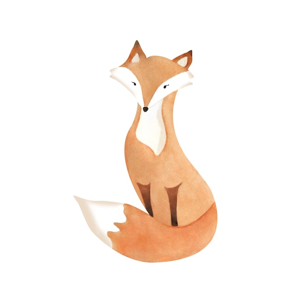 Watercolor sly fox Cartoon cute wild animal for baby decoration postcard poster kiddy character