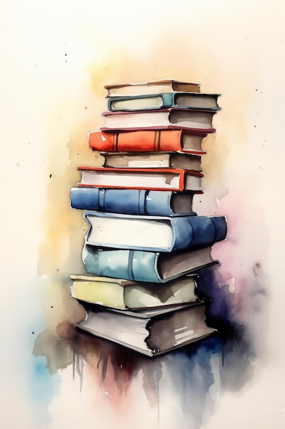 watercolor small stack books