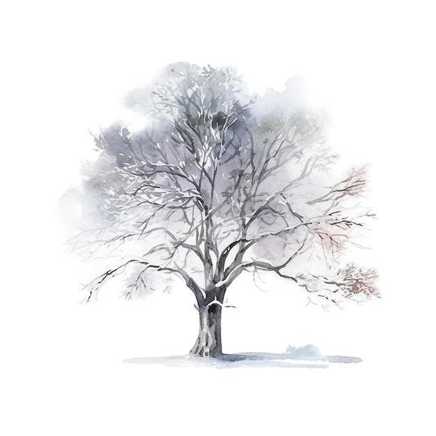 Watercolor snowcovered tree isolated on white Generative ai