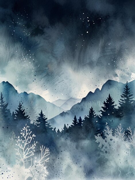 Watercolor snowflakes nature background