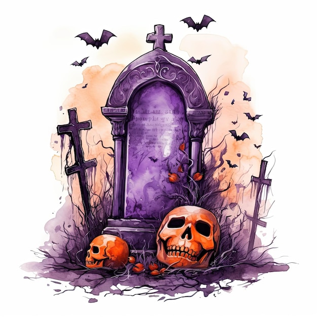 Watercolor Spooky Halloween Tombstone