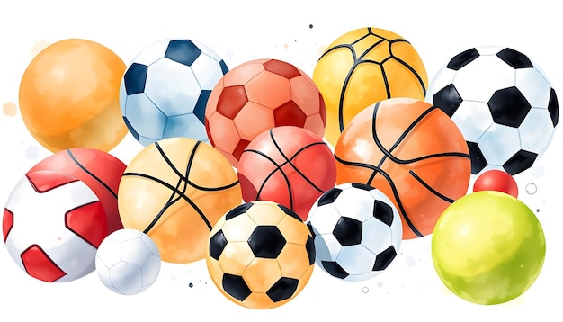 Photo watercolor sport set various balls for sport games isolated on white background for sport