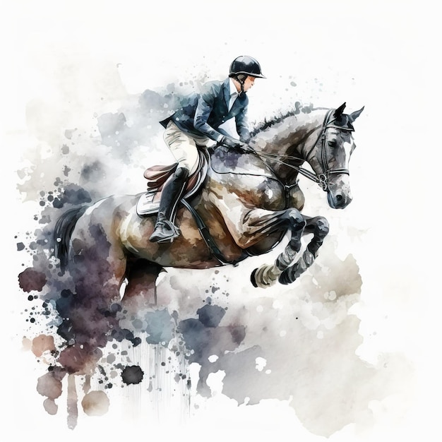 Watercolor Sports Creative Illustration Horse Showjumping