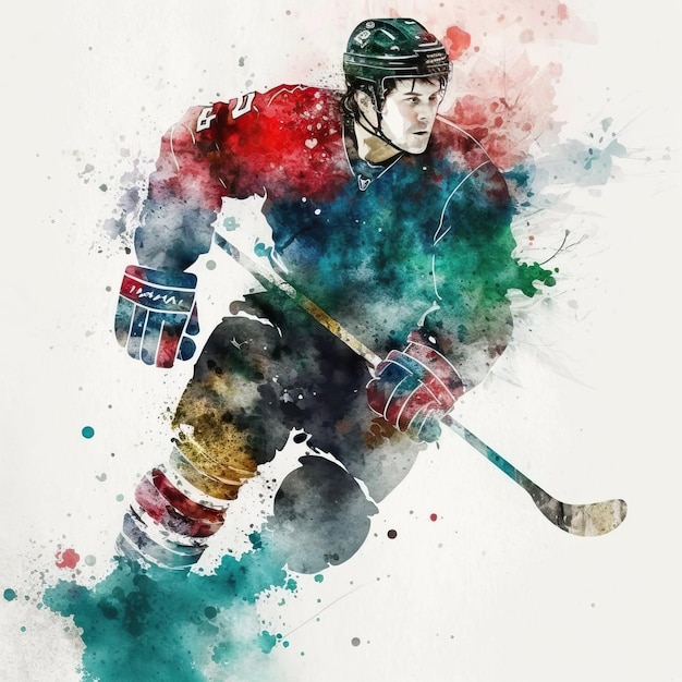 Watercolor Sports Ice Hockey