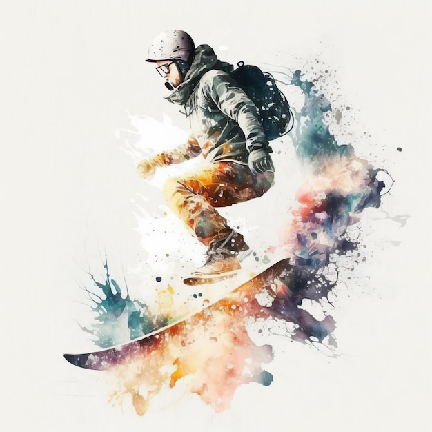 Watercolor Sports Snowboarding