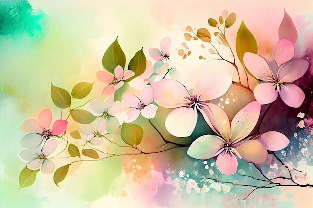 Watercolor spring floral illustration with pastel colored flowers Generative AI