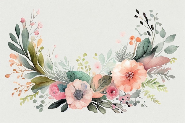 Watercolor spring flower frame drawing with text space background template decoration for cards Generative AI