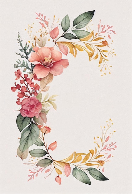 Watercolor spring flower frame drawing with text space background template decoration for cards Generative AI