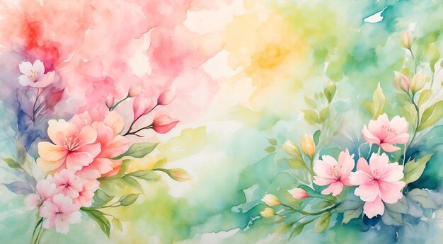 Watercolor spring flowers abstract background